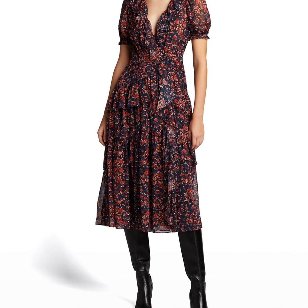 Silk Delphine Floral Midi Dress